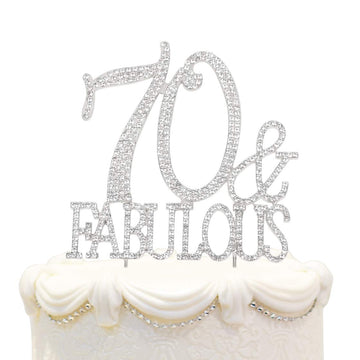 Hatcher Lee 70 & Fabulous Cake Topper 70 Years Birthday Or 70Th Wedding Anniversary Silver Crystal Rhinestone Party Decoration