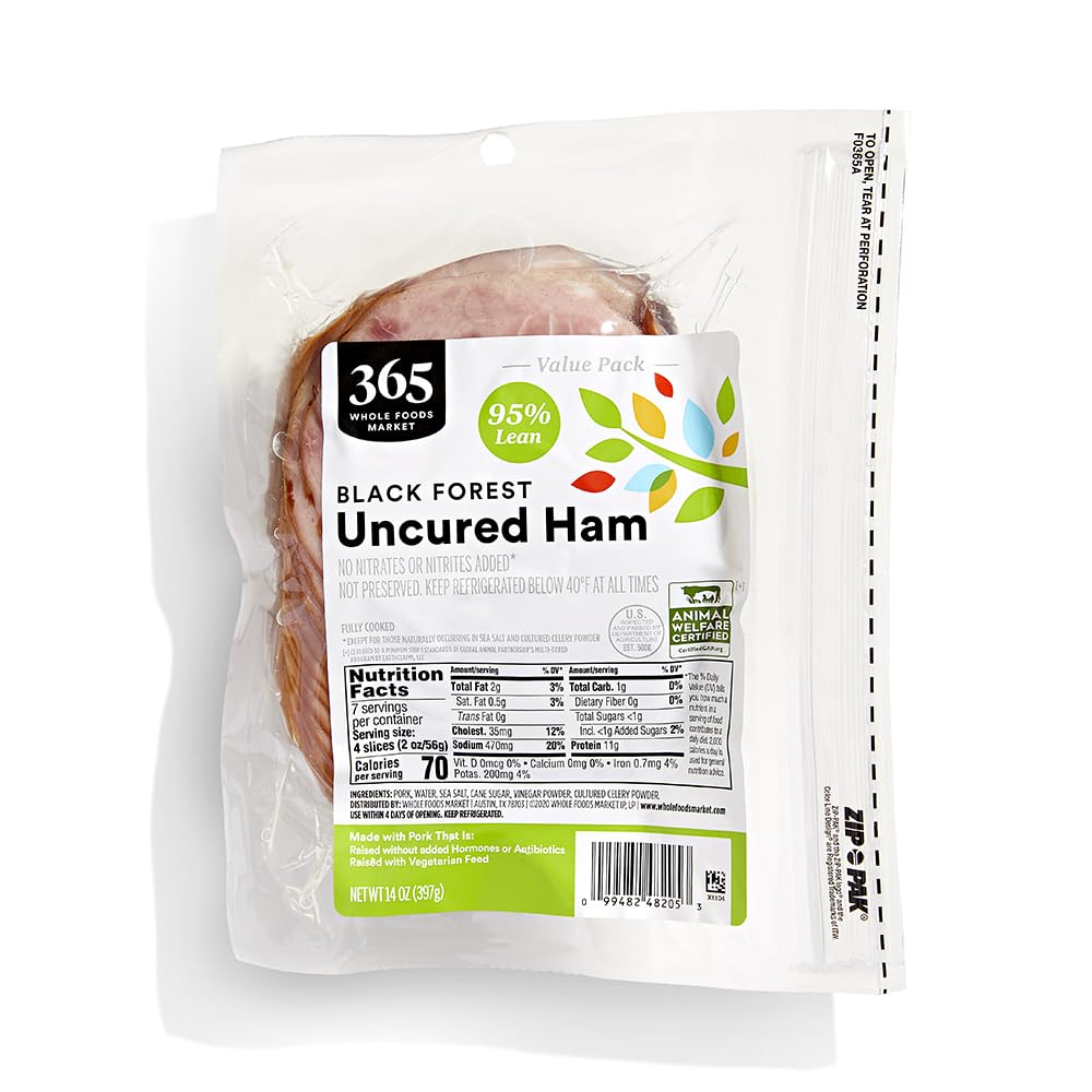 365 Everyday Value Black Forest Uncured Ham Slices, Value Pack, 95% Lean, 14 oz