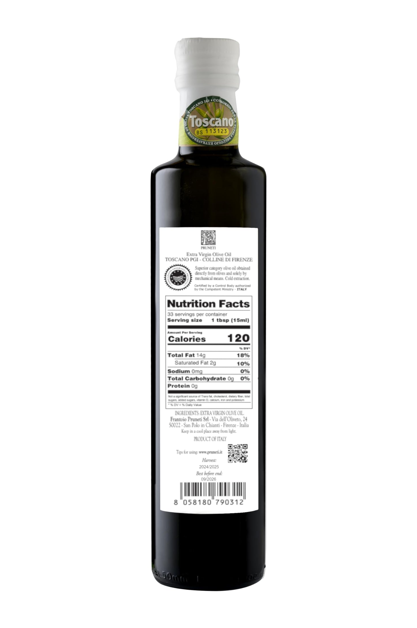 Pruneti Extra Virgin Olive Oil - Premium Early Harvest, Cold Pressed, Non-GMO, 16.9 Fl Oz, Green