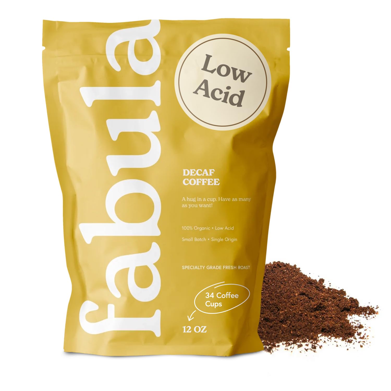 Fabula Coffee Decaf Dark Roast - Organic, Low Acid, Non-GMO - 12 Ounces - Freshly Ground
