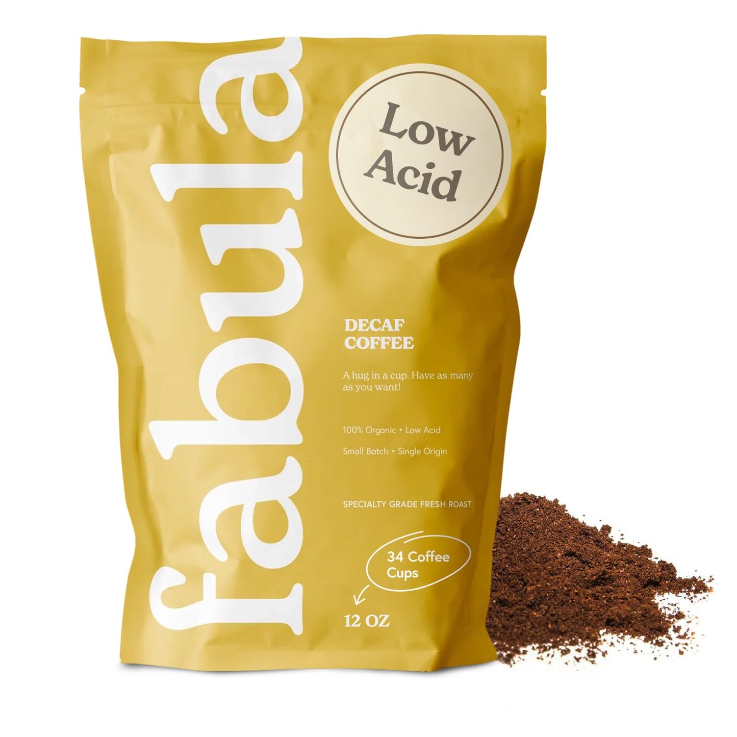 Fabula Low Acid Decaf Coffee Ground, USDA Organic, Medium Roast, 12 Oz