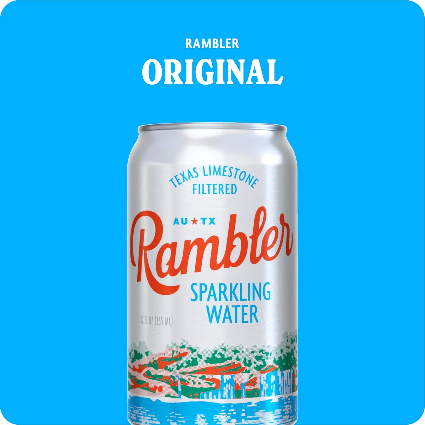 Autx Rambler Sparkling Water, Texas Limestone Mineral Blend, Original Natural Flavor, 12-Ounce Cans, 12-Pack