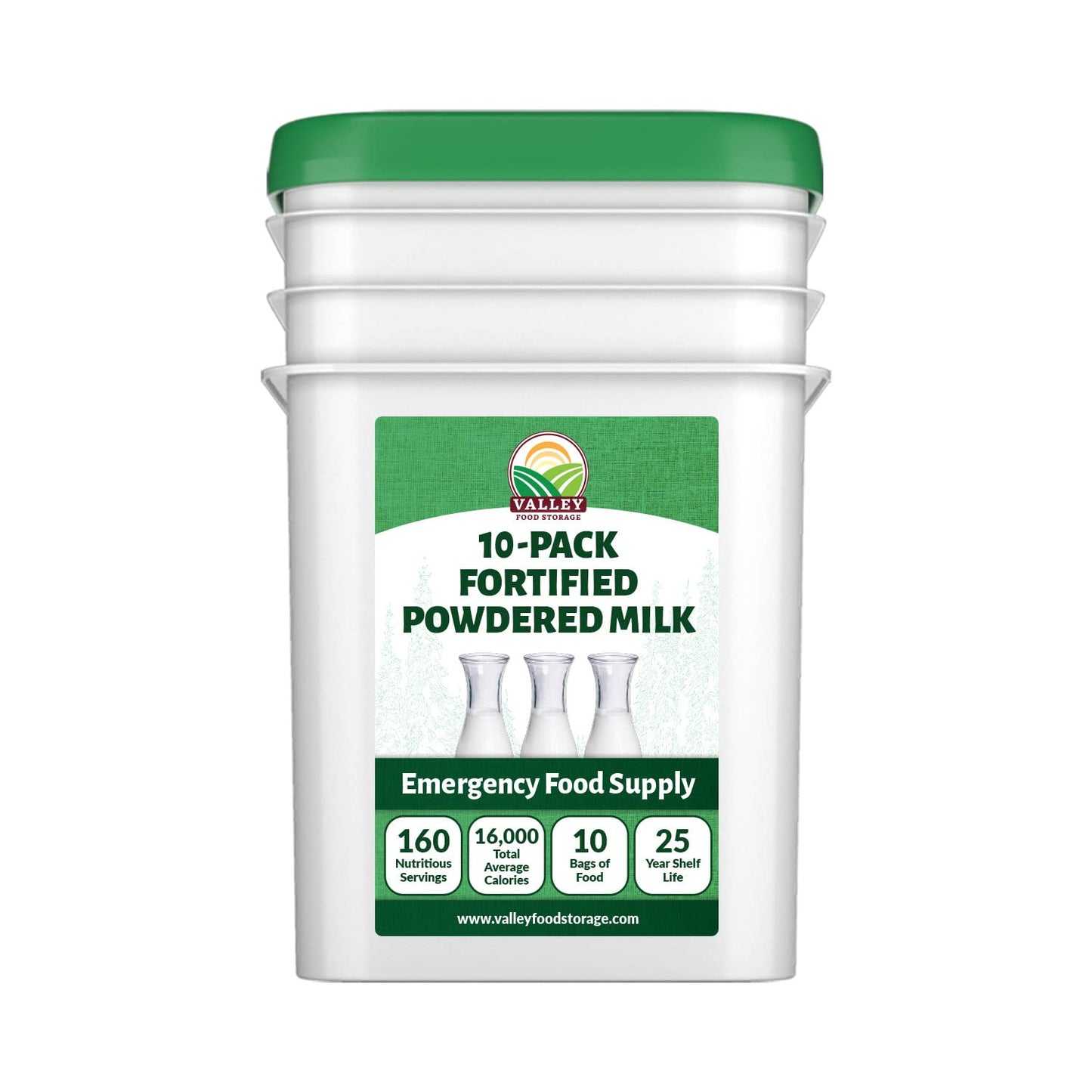 Nonfat Milk Powder 10-Bag Bucket, 158 Oz | Fortified with Vitamin A & Vitamin D | Powdered Milk Long Term Storage, Lasts 25 Year