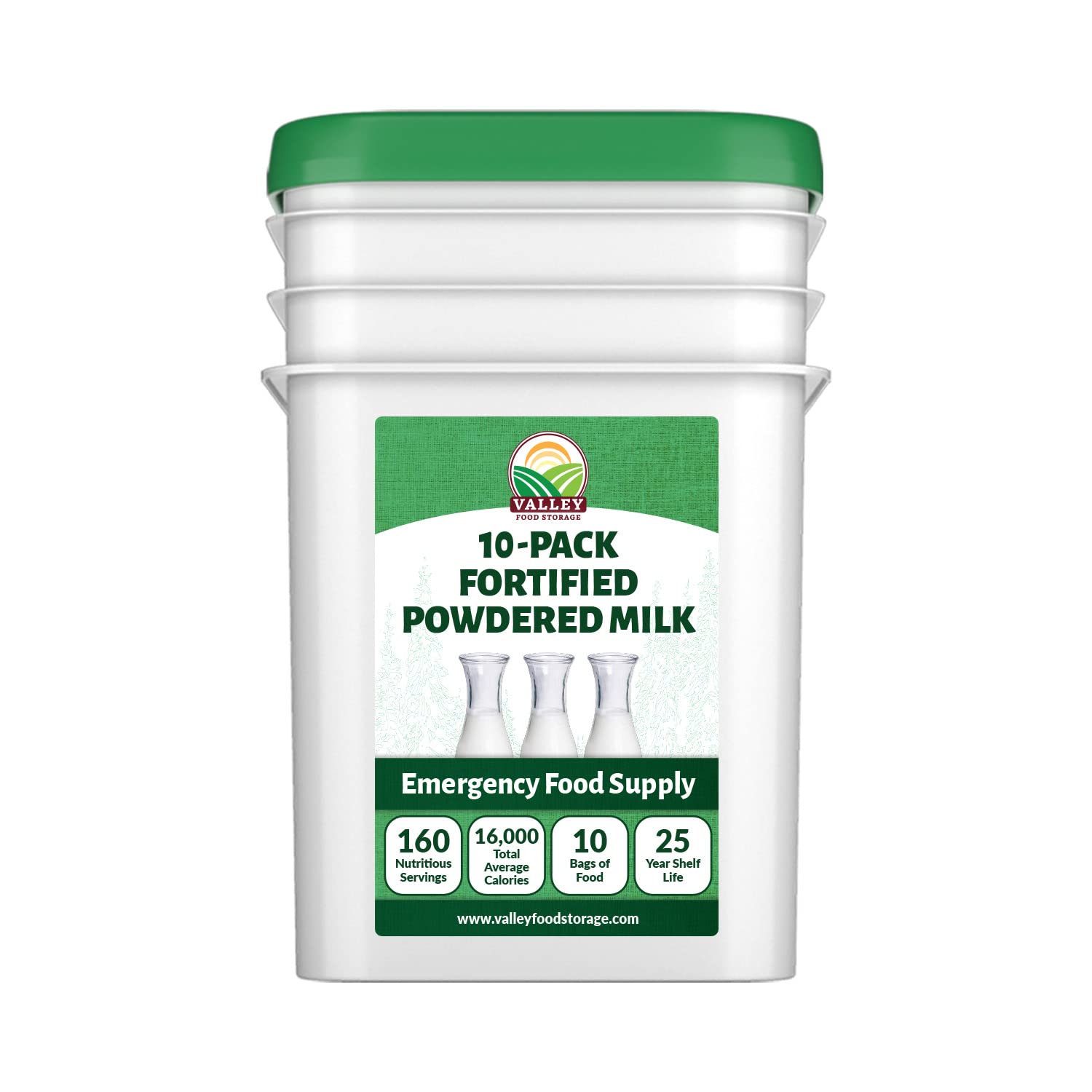 Nonfat Milk Powder 10-Bag Bucket, 158 Oz | Fortified with Vitamin A & Vitamin D | Powdered Milk Long Term Storage, Lasts 25 Year