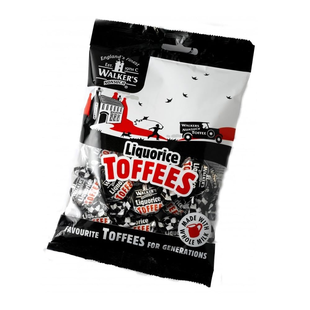 Walkers Nonsuch Liquorice Toffees - Traditional British Candy with Condensed Milk & Black Treacle - 5.3 Oz (Pack of 2) - Black