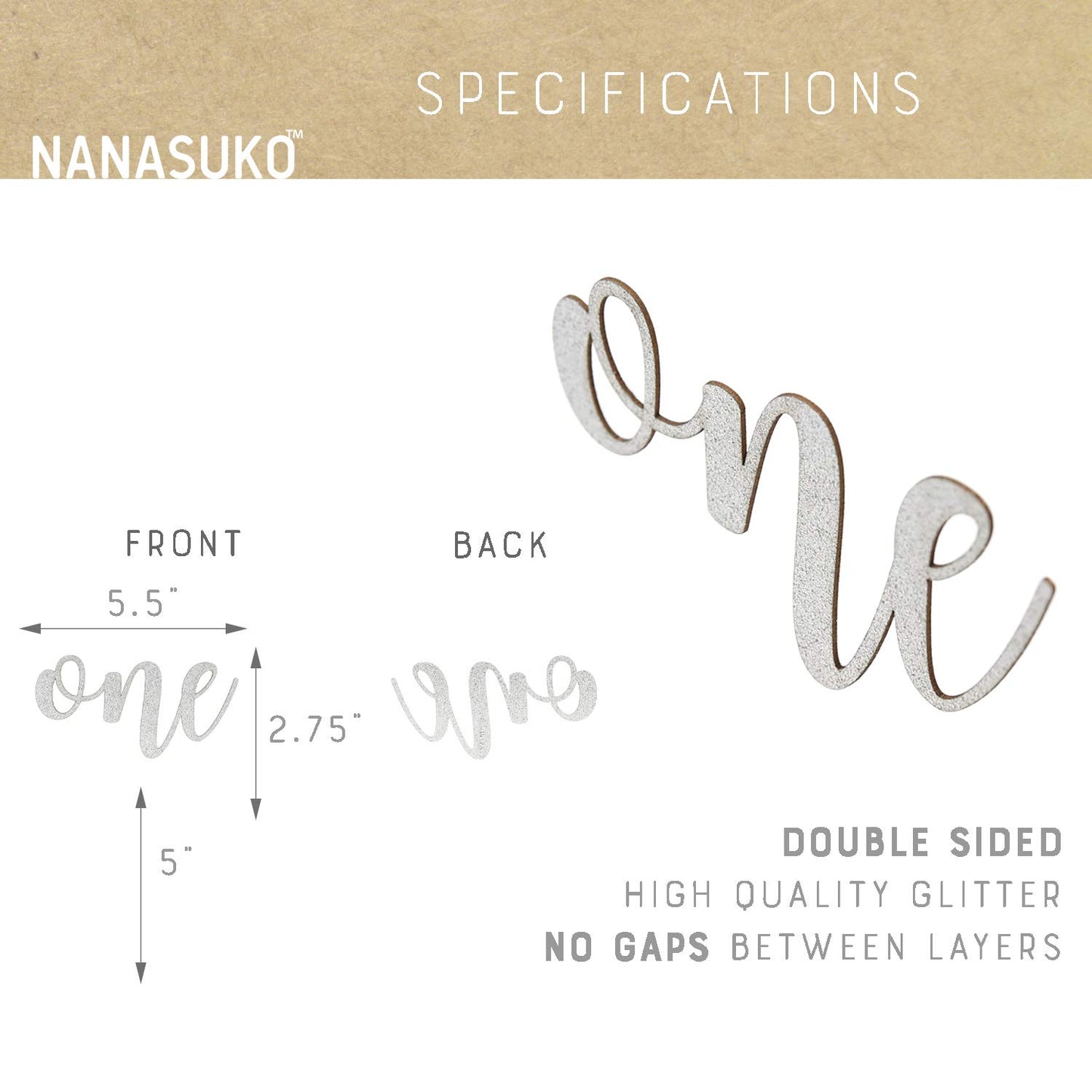 Nanasuko 1St Birthday Cake Topper - One - Double Sided Silver Glitter - Premium Quality Made In Usa