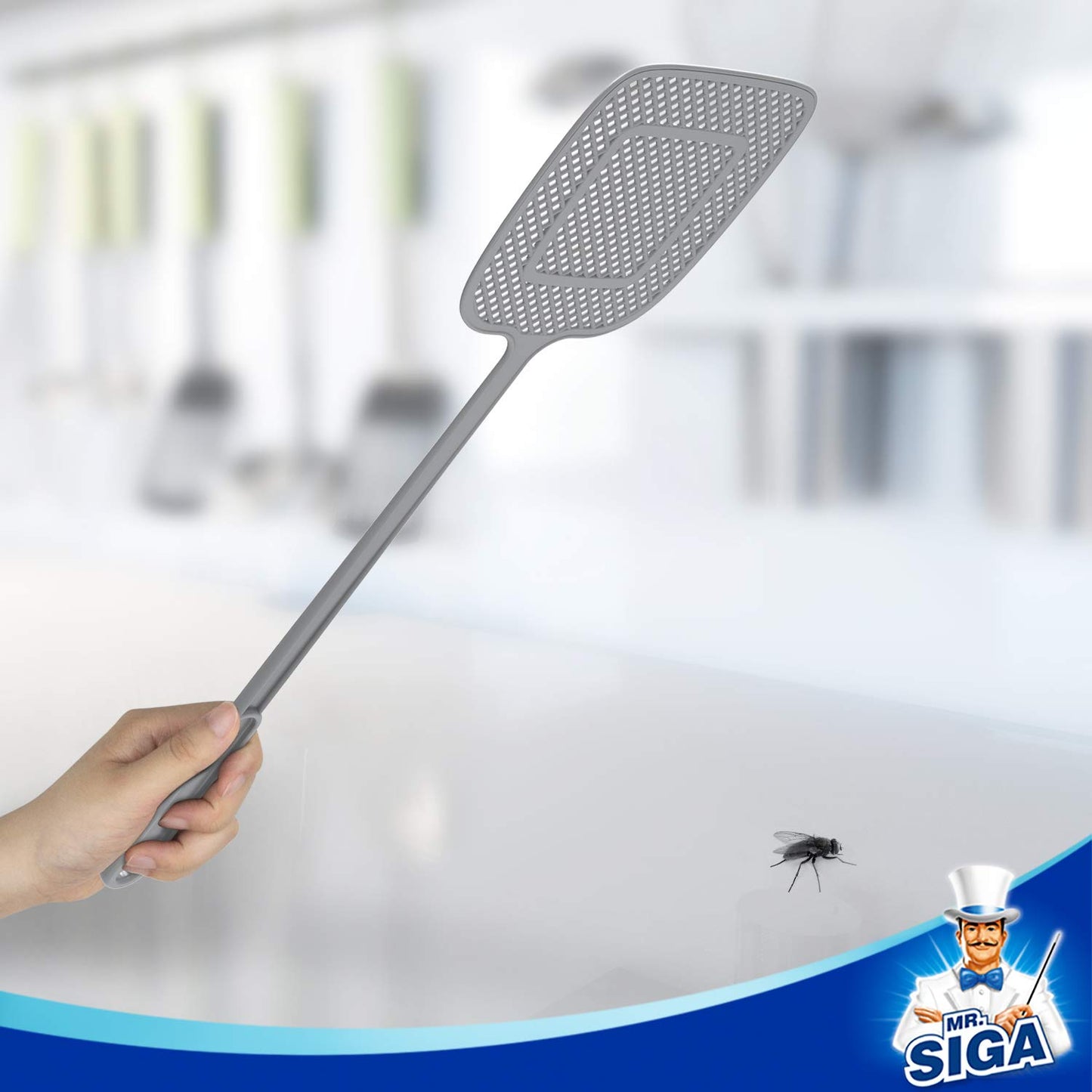 Mr.Siga Heavy Duty Long Handle Fly Swatter, Gray, 6 Pack