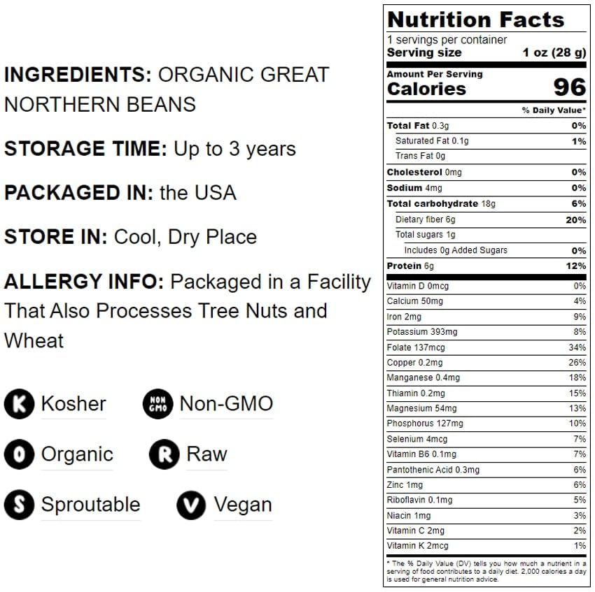Food To Live Organic Great Northern Beans, 4 Pounds - Dried, Non-Gmo, Kosher, Raw, Sproutable, Bulk Seeds, Product Of The Usa