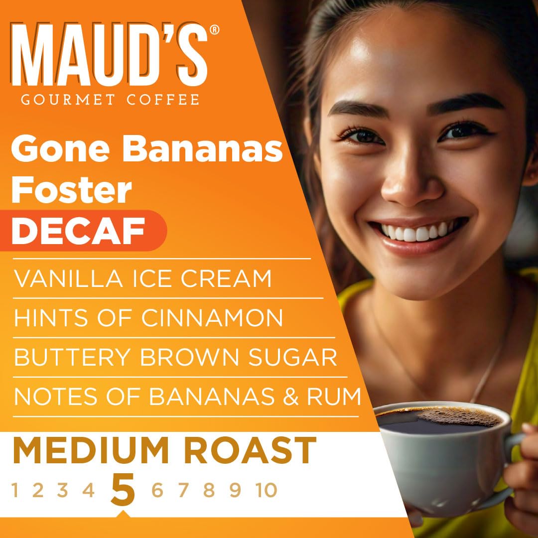 Maud'S Decaf Banana Foster Flavored Coffee Pods, 24 Ct | Decaffinated Gone Bananas Foster | 100% Arabica Medium Roast Coffee | S