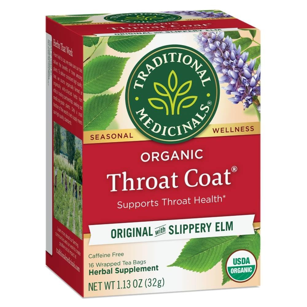 Traditional Medicinals Organic Throat Coat Herbal Tea, Supports Throat Health, (Pack Of 1) - 16 Tea Bags