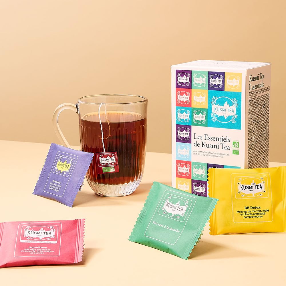 Kusmi Tea Sampler Assortment Variety Box - Organic Green, Black & Herbal Tea - 24 Bags - Perfect Gift for Men & Women