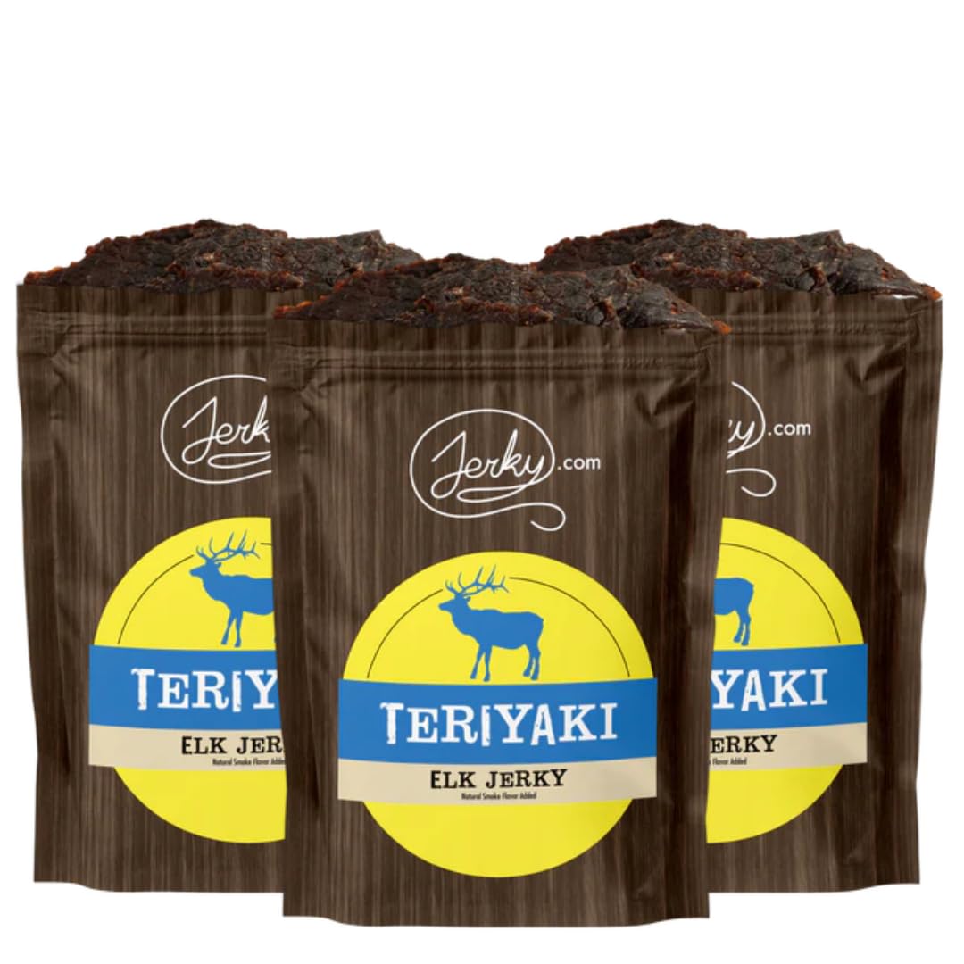 Jerky.com's Exotic Teriyaki Elk Jerky - Wild Game Meat Snacks, Exotic Snacks, High-Protein, All-Natural, No Added Preservatives 