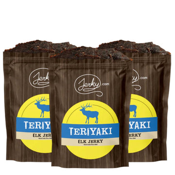 Jerky.com's Exotic Teriyaki Elk Jerky - Wild Game Meat Snacks, Exotic Snacks, High-Protein, All-Natural, No Added Preservatives 