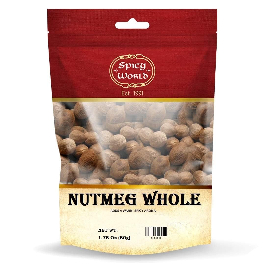 Spicy World Whole Nutmeg 1.75 Ounce (50g) - Pure, Non-GMO, All Natural, Vegan
