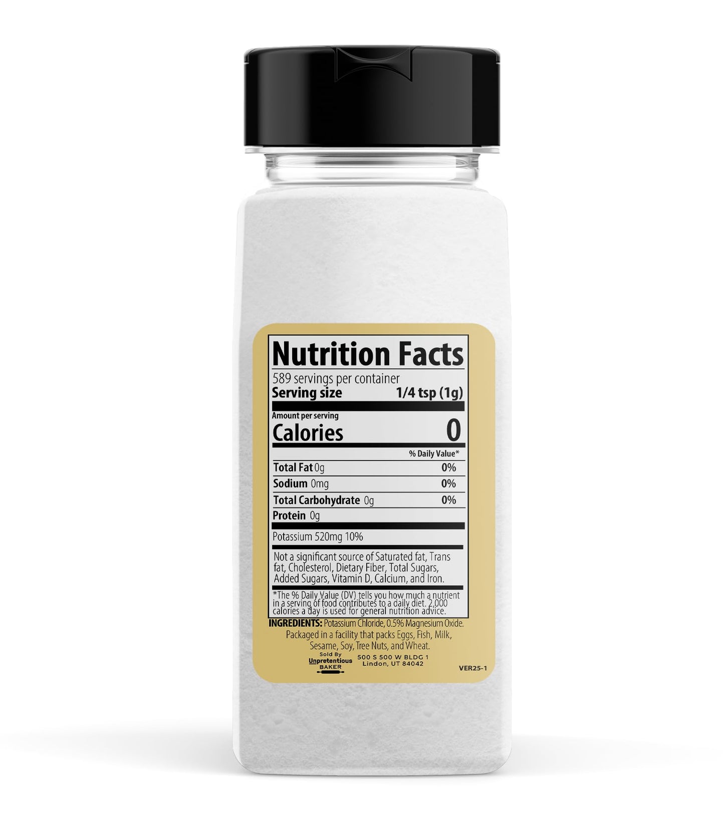 Unpretentious No Sodium Salt Substitute, 1.3 Lb, Potassium Chloride, Salty Taste, Fine Grain