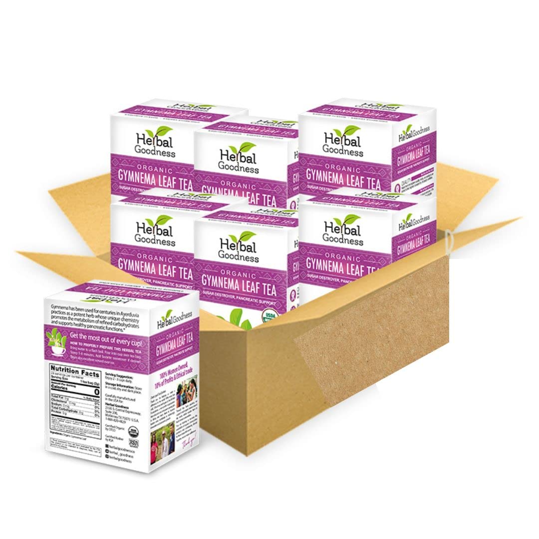 Herbal Goodness Gymnema Sylvestre Leaf Tea - Caffeine-Free, Organic, Gluten-Free - 24 Teabags per Box, 6 Boxes Total