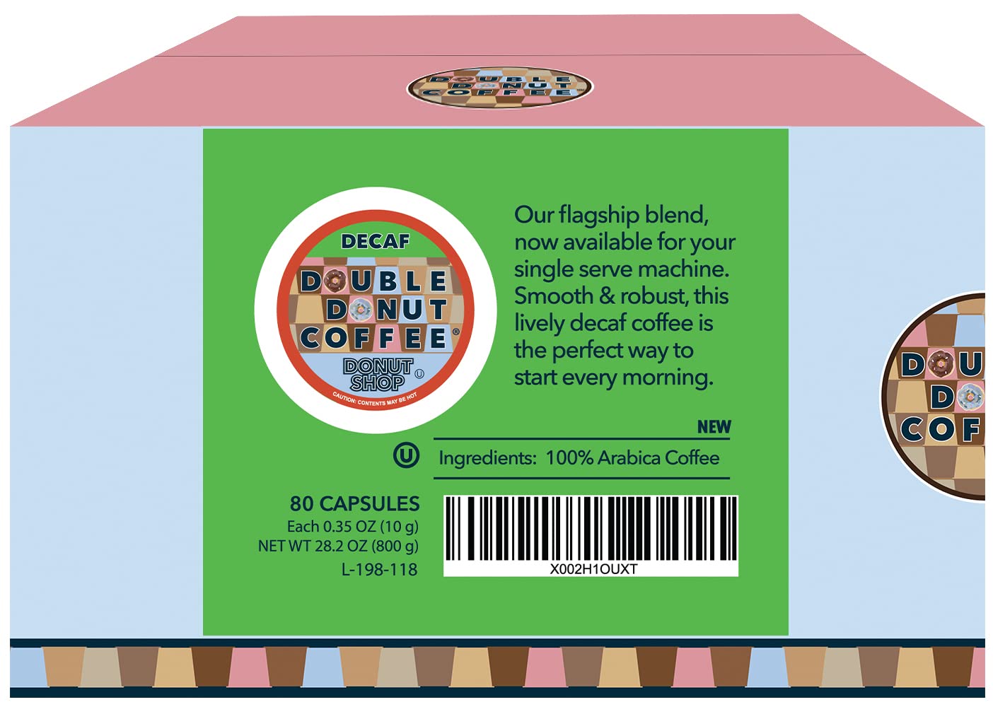 Double Donut Coffee Decaf Coffee Pods for Keurig, 80 Count Value Pack, Single Serve, Recyclable Pods