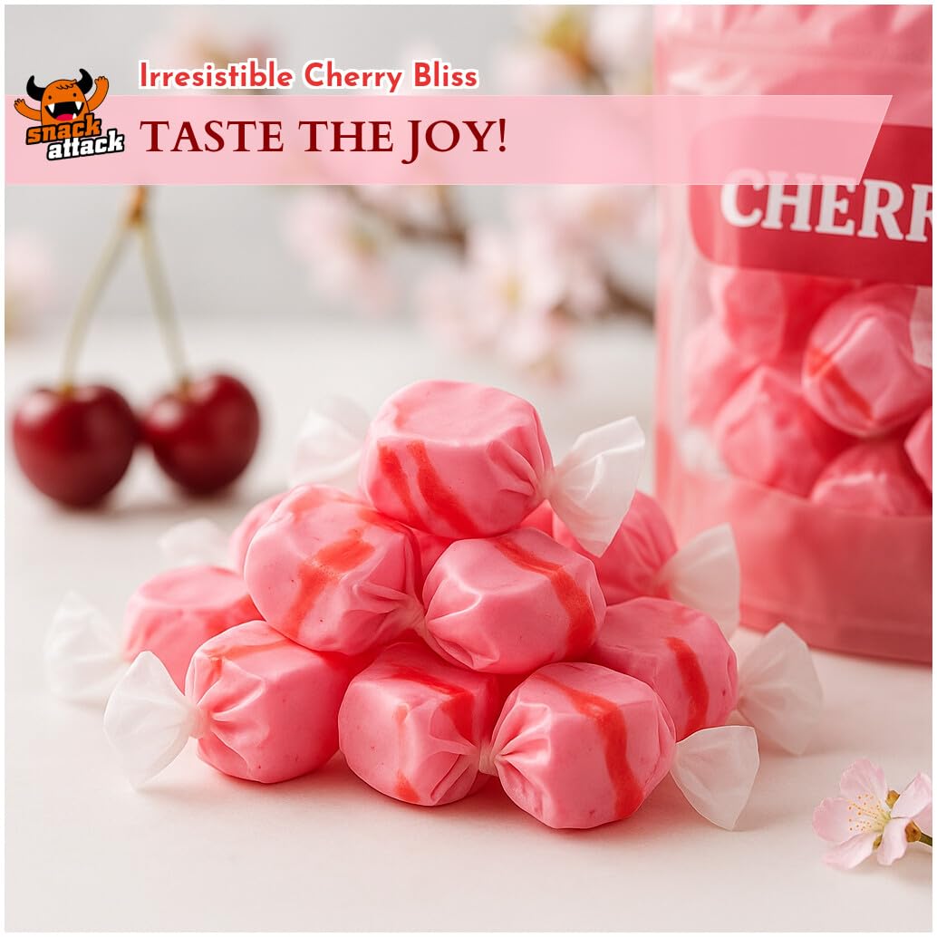 Cherry Salt Water Taffy By Snack Attack, Individually Wrapped Bulk 4Lb Bag - Chewy Saltwater Taffy Candy, Classic Cherry Flavor