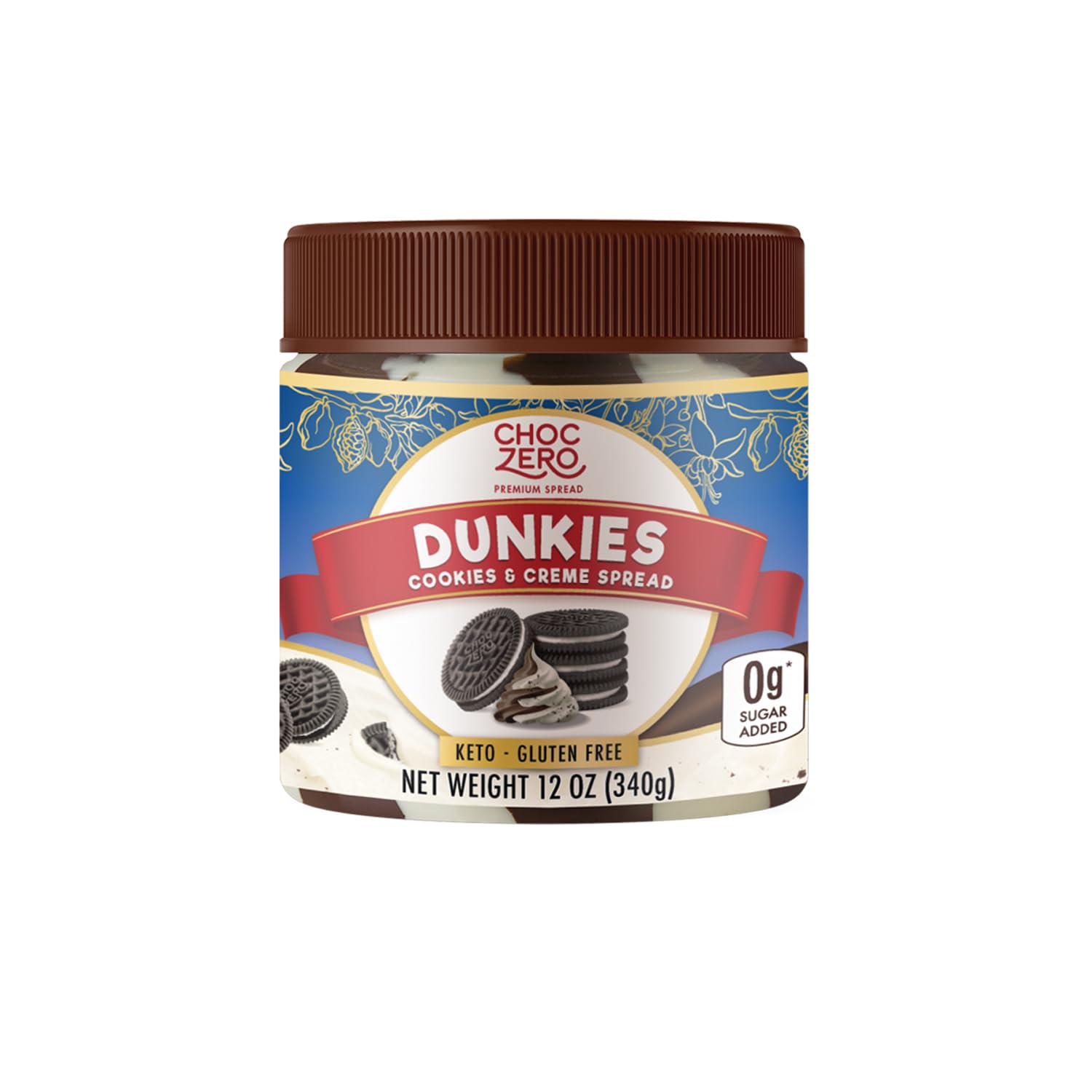 ChocZero Dunkies Cookies & Creme Spread, Chocolate and Vanilla Creme Cookie Spread, No Added Sugar, Low Carb, All Natural Health