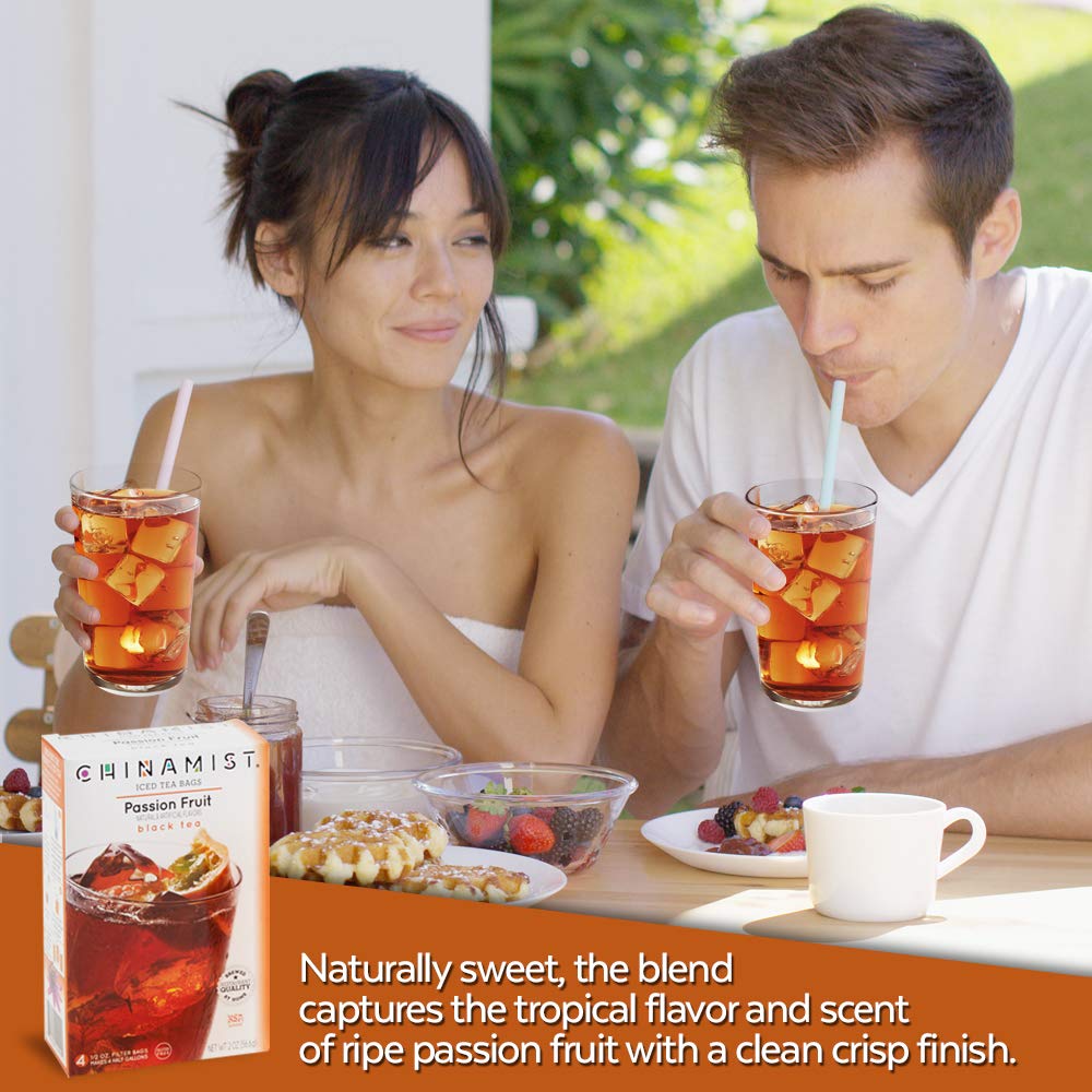 China Mist Iced Tea - Passion Fruit Black Tea Infusion - Refreshing And Delicious - Each Tea Bag Yields 1/2 Gallon - 4 Bags