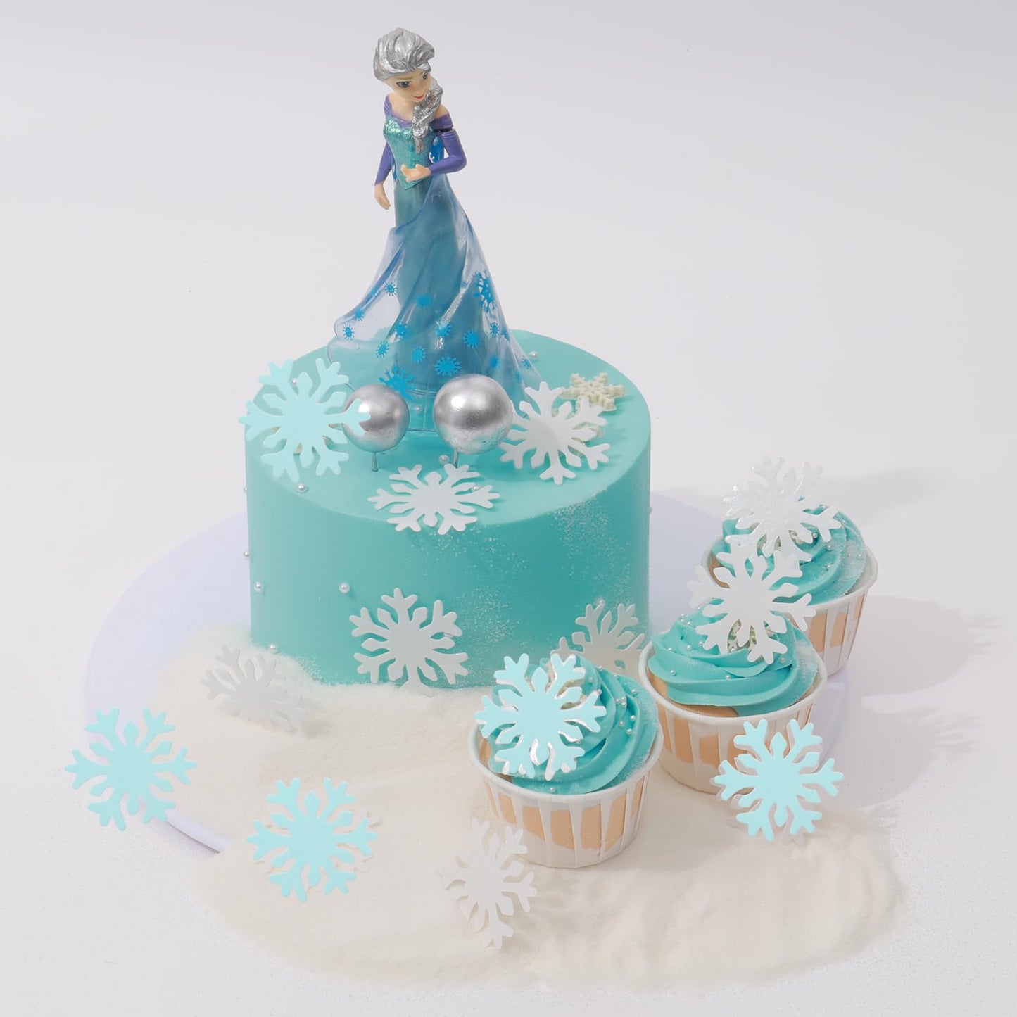 YOcity 50PCS Edible Snowflakes Cake Decorations, Wafer Paper, 1.9 inches, Blue+White Mix, Frozen Theme Party Supplies