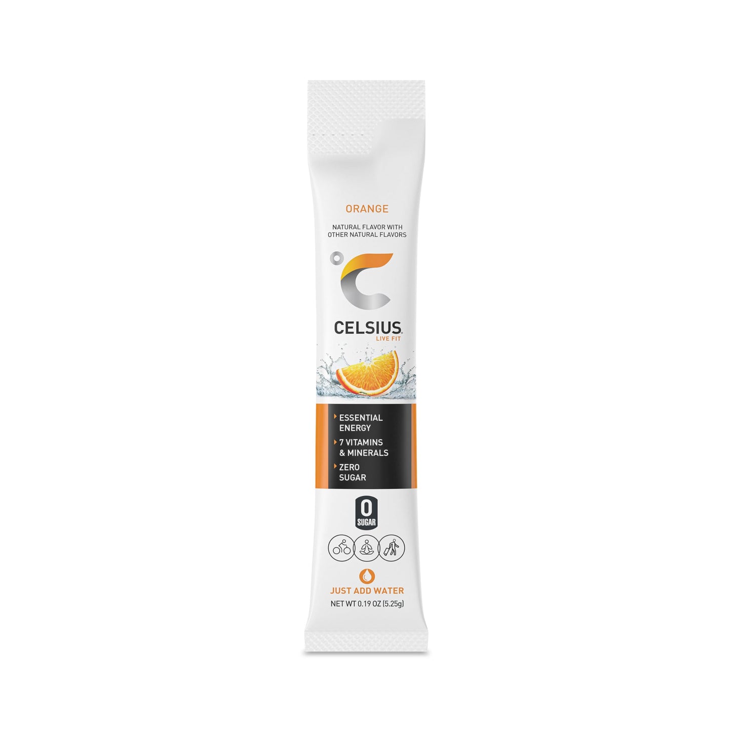 CELSIUS On-the-Go Powder Stick Zero Sugar, Orange, 14 Count, Model FGSS13026