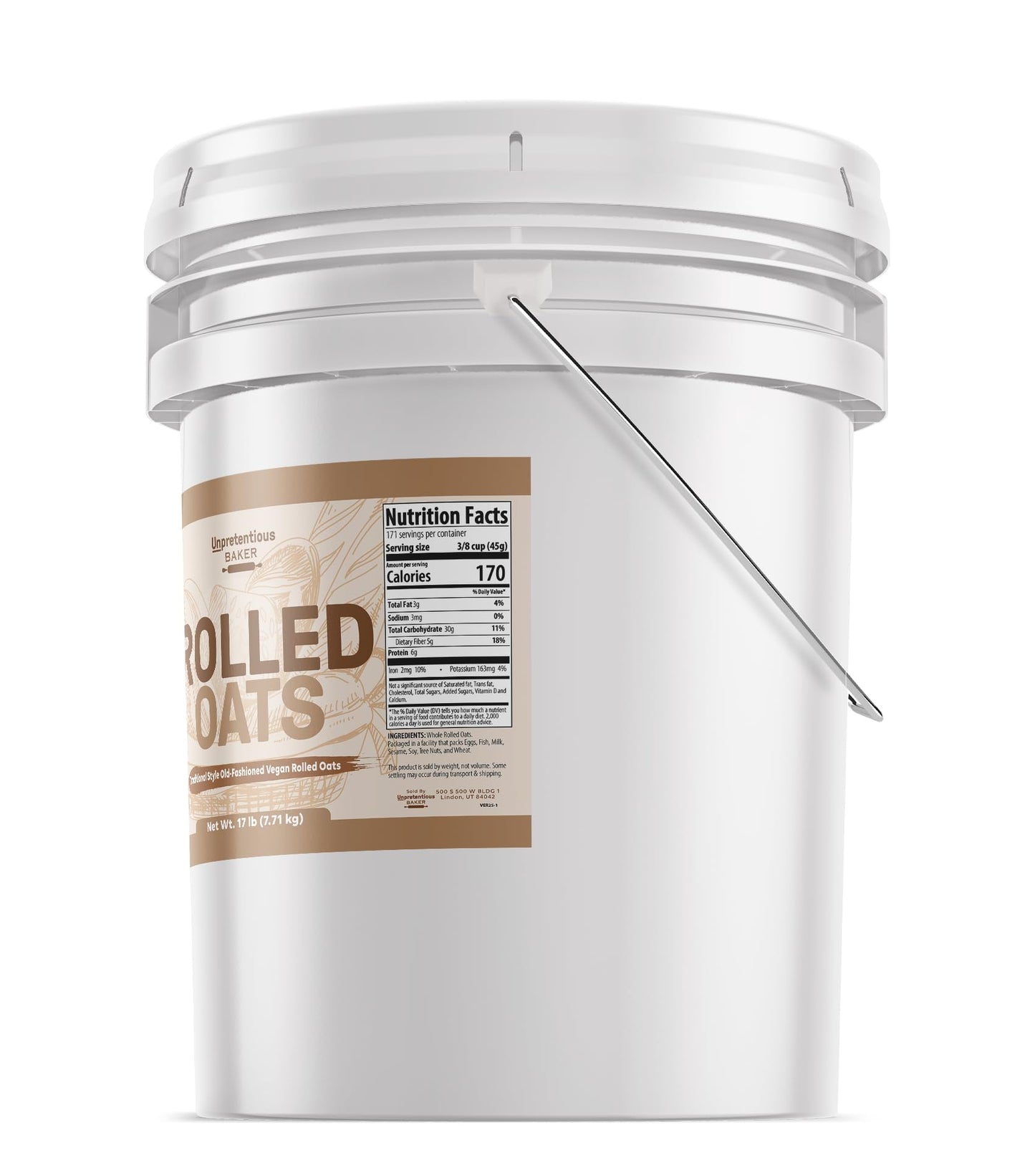 Unpretentious Rolled Oats, 5 Gallons, Old Fashioned Oats, Good Source of Iron