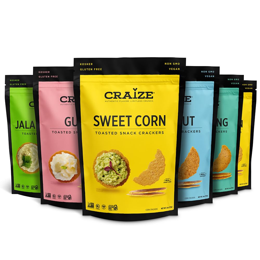 Craize Variety Pack | Sweet Corn X2, Coconut, Guava, Everything, Jalapeno Lime Crisps | Gluten Free, Vegan, Toasted Corn  Ers | 6 Pack, 4 Oz Each