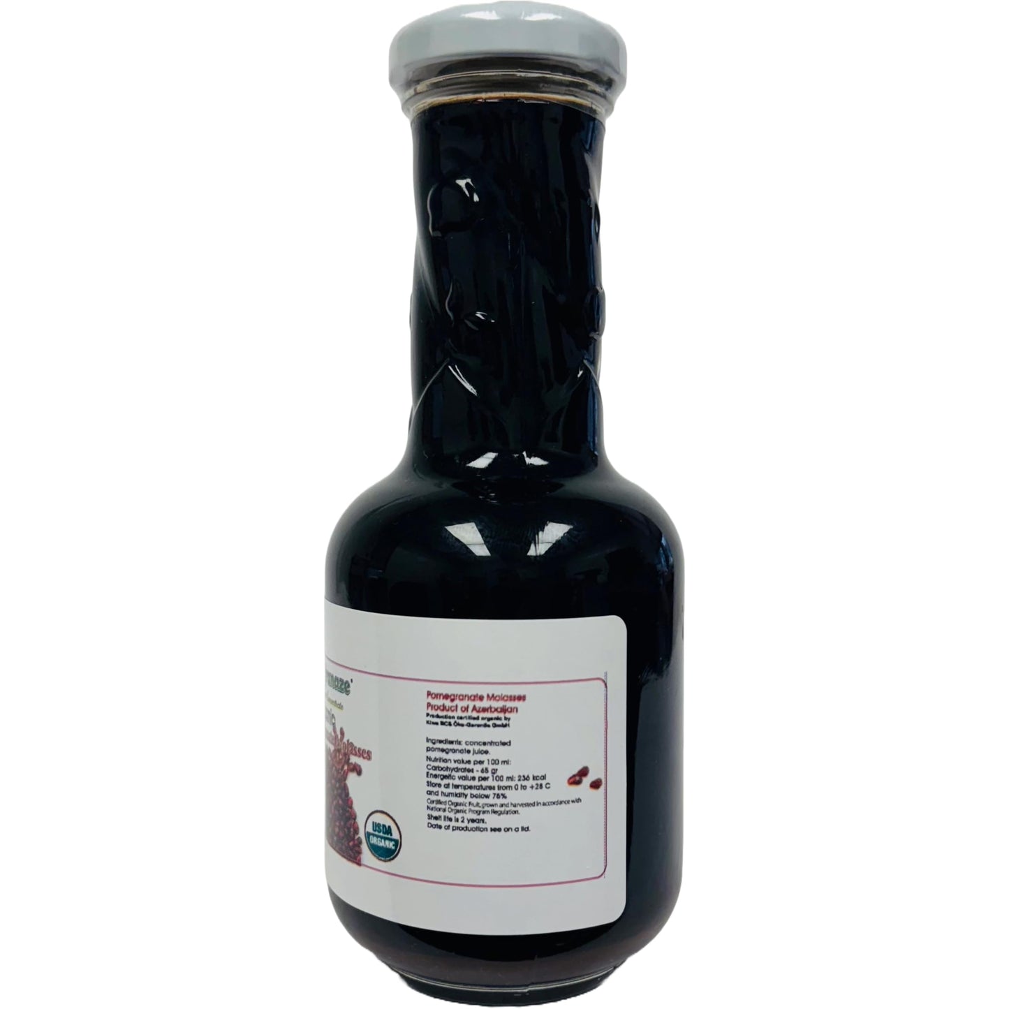 100% Organic Pomegranate Molasses 12.35 Oz Glass Bottle, No Sugar Added, Vegan, NON GMO, Gluten Free and Kosher