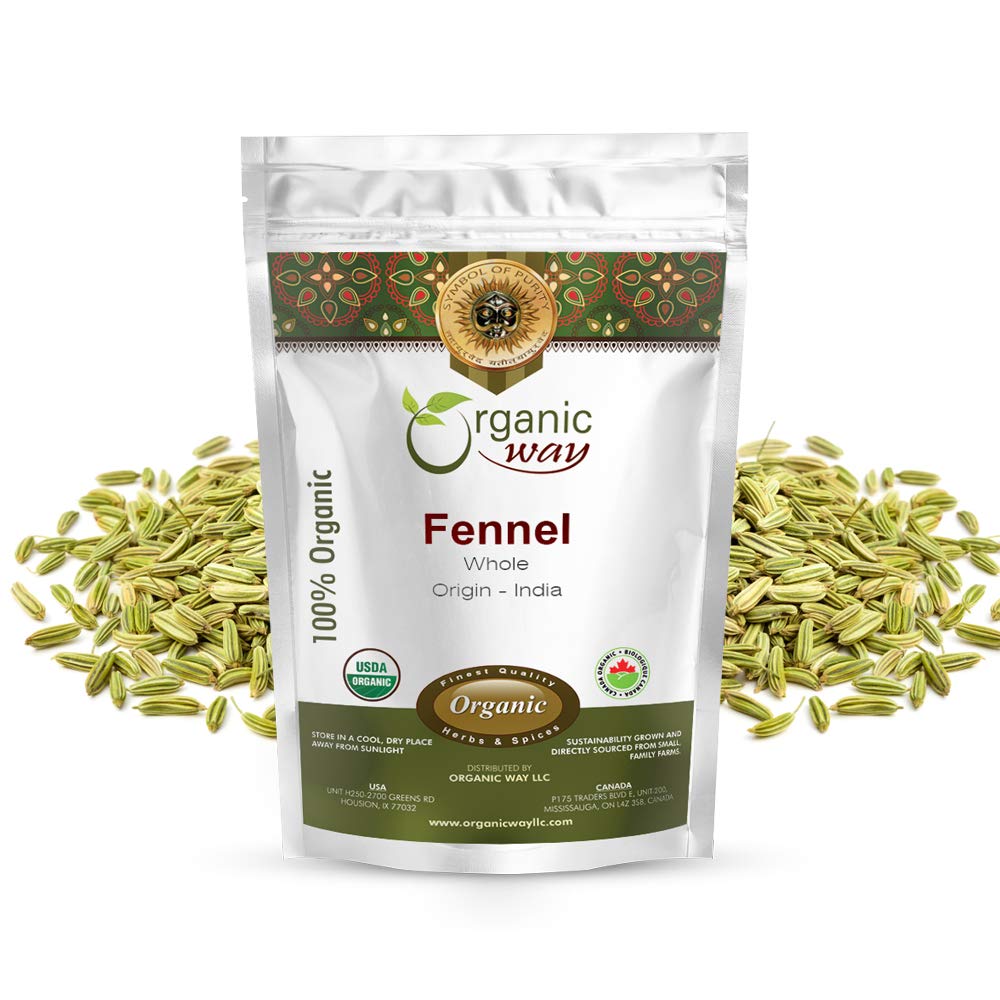 Organic Way Fennel Seed Whole - Raw, Vegan, Non-GMO, Gluten Free - 1/2 Pound - USDA Certified - Origin: India