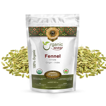 Organic Way Fennel Seed Whole - Raw, Vegan, Non-GMO, Gluten Free - 1/2 Pound - USDA Certified - Origin: India