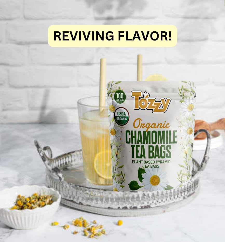 Tozzy Organic Chamomile Tea - 100 Count  Plant-Based Pyramid Tea Bags