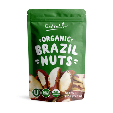 Food to Live Organic Dry Roasted Brazil Nuts, 8 Oz Non-GMO, Whole, Unsalted, Oven Roasted, No Oil Added, Vegan, Kosher. Good Sou