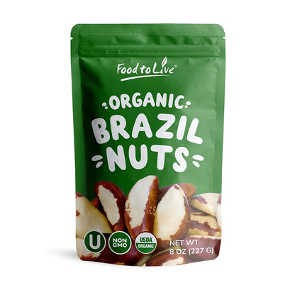 Food to Live Organic Dry Roasted Brazil Nuts, 8 Oz Non-GMO, Whole, Unsalted, Oven Roasted, No Oil Added, Vegan, Kosher. Good Sou