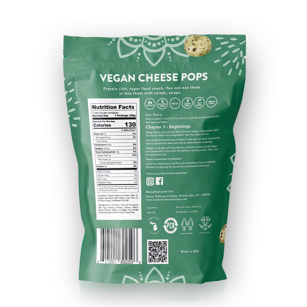 Karma Vegan Cheese Popped Water Lily Seeds - 3g protein, Gluten-Free, Vegan Cheese, Non-GMO - Flavor for Healthy Snacking On-the