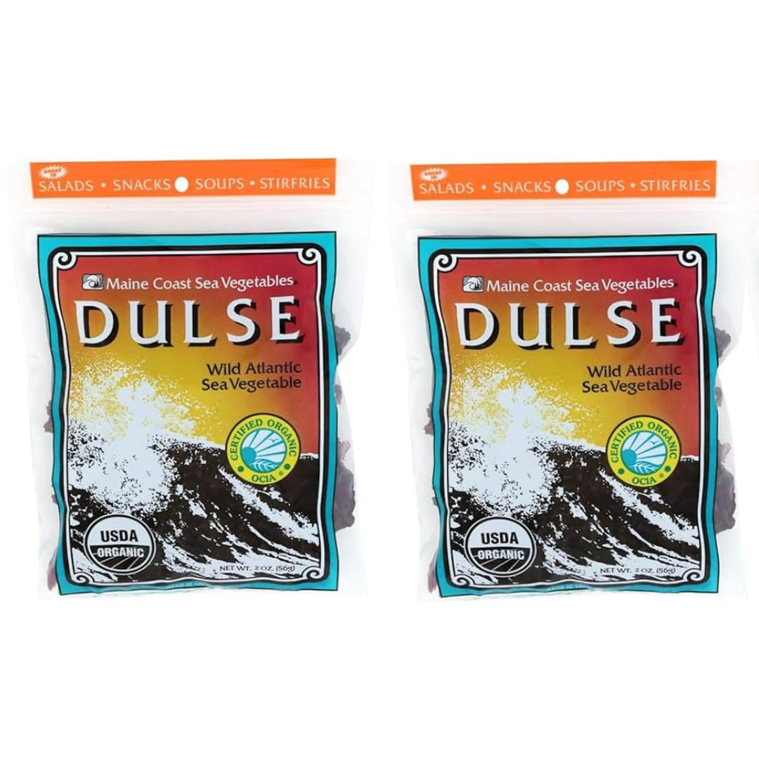 Maine Coast Sea Vegetables Organic Dulse Whole Leaf Bag | Nutritious Food & Seaherbal Product Snacks | Rich In Iodine | North Atlantic Harvest | Great For Salads  Soup  Smoothies | 2 Oz (Pack Of 2)