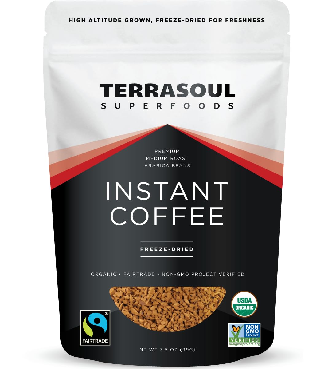 Terrasoul Superfoods Organic Freeze-Dried Instant Coffee, Medium Roast, Arabica Beans, 3.5 oz