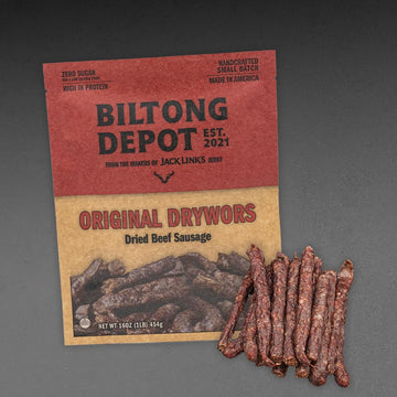 Biltong Depot - Natural Droewors (1 lb) 16oz South African Droewors Beef Sausage Sticks Keto and Paleo Certified Air-Dried Sausa