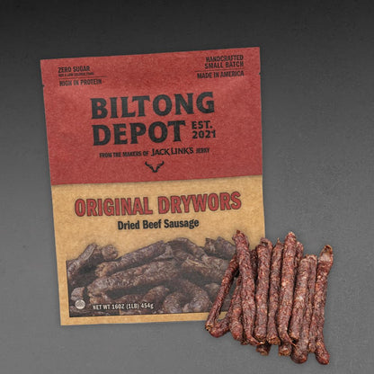Biltong Depot - Natural Droewors (1 lb) 16oz South African Droewors Beef Sausage Sticks Keto and Paleo Certified Air-Dried Sausa