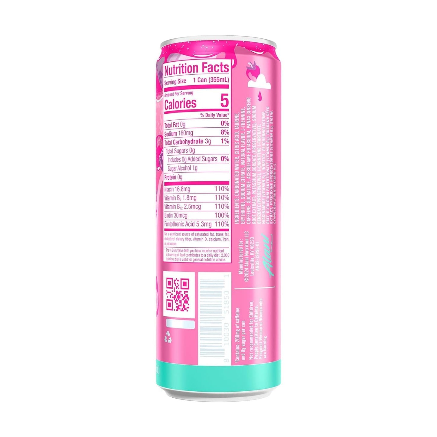 Alani Nu Sugar Free Energy Drinks, PINK SLUSH, 200mg Caffeine, 12 Fl Oz Cans, 24 Pack, Low Calorie, Zero Sugar