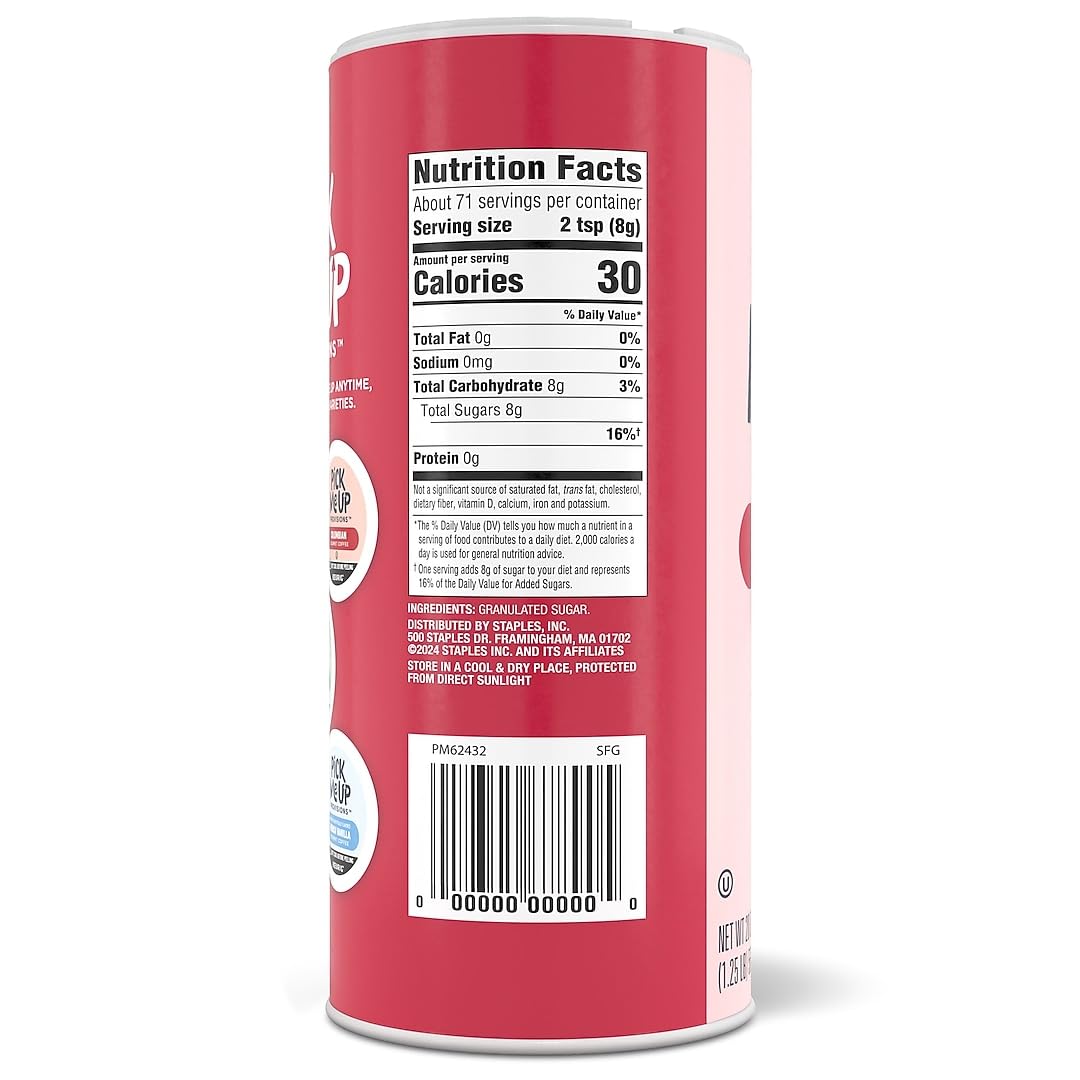 Staples Pick Me Up Provisions 100% Pure Cane Sugar, Easy Pour Sweetener, 20 Oz Canister, 3-Pack, Granulated White