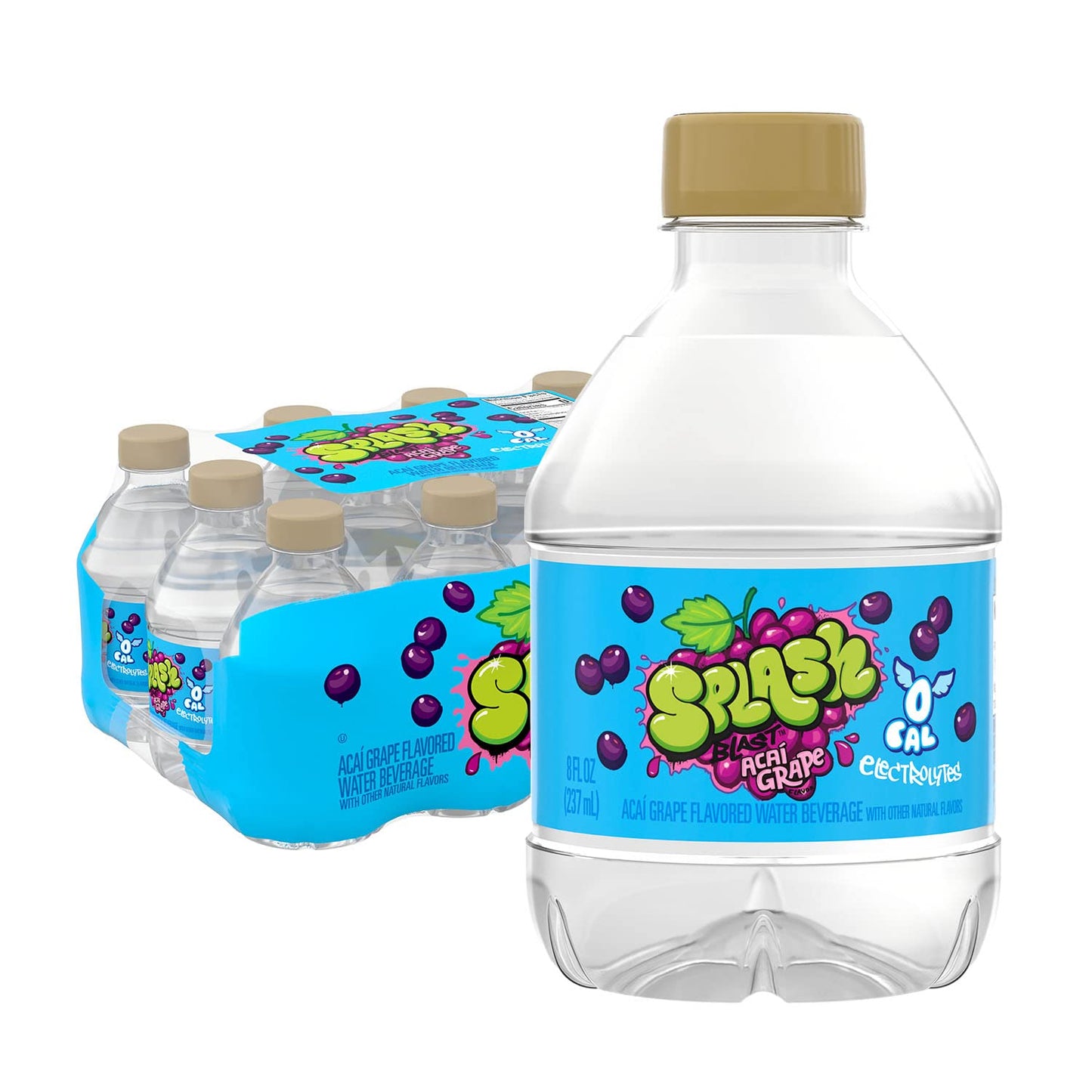 Splash Refresher Acai Grape Flavored Water, 8 Fl Oz, Plastic Bottle Pack Of 12