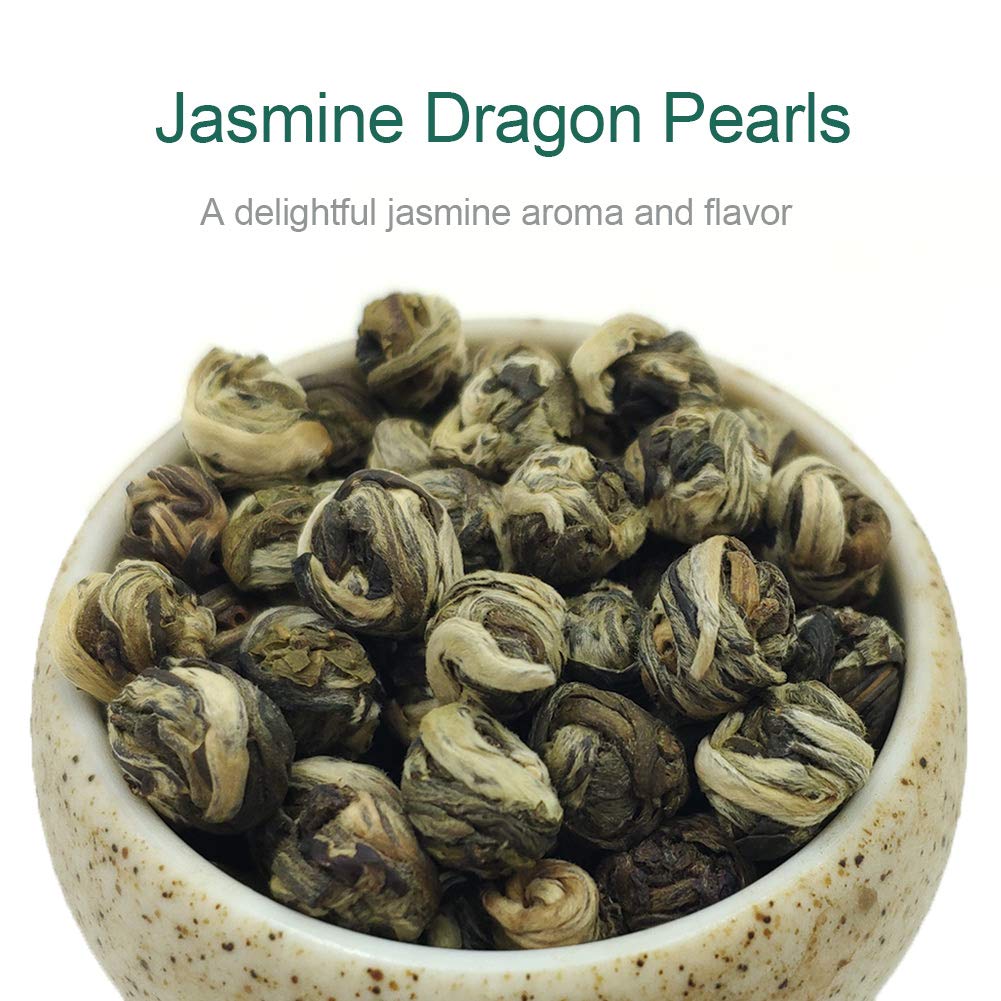 FullChea Jasmine Pearl Tea - Loose Leaf Green Tea with Delightful Aroma - 4oz / 113g