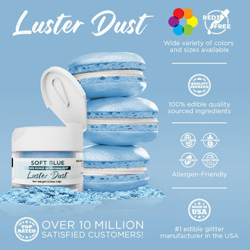 Luster Dust - Soft Blue (4G 1X Jar) | Edible Vegan Dust & Paint For Cake Decorating, Ice Cream, Desserts, Cocktails And Beverage