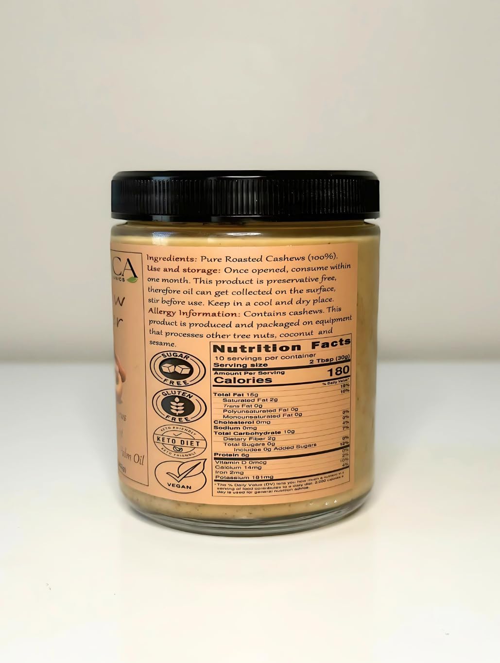 100% Pure Cashew Butter, Single Ingredient, No Salt, No Sugar, No Palm Oil, No Additives, Vegan, Plant Based Protein, Premium Ro
