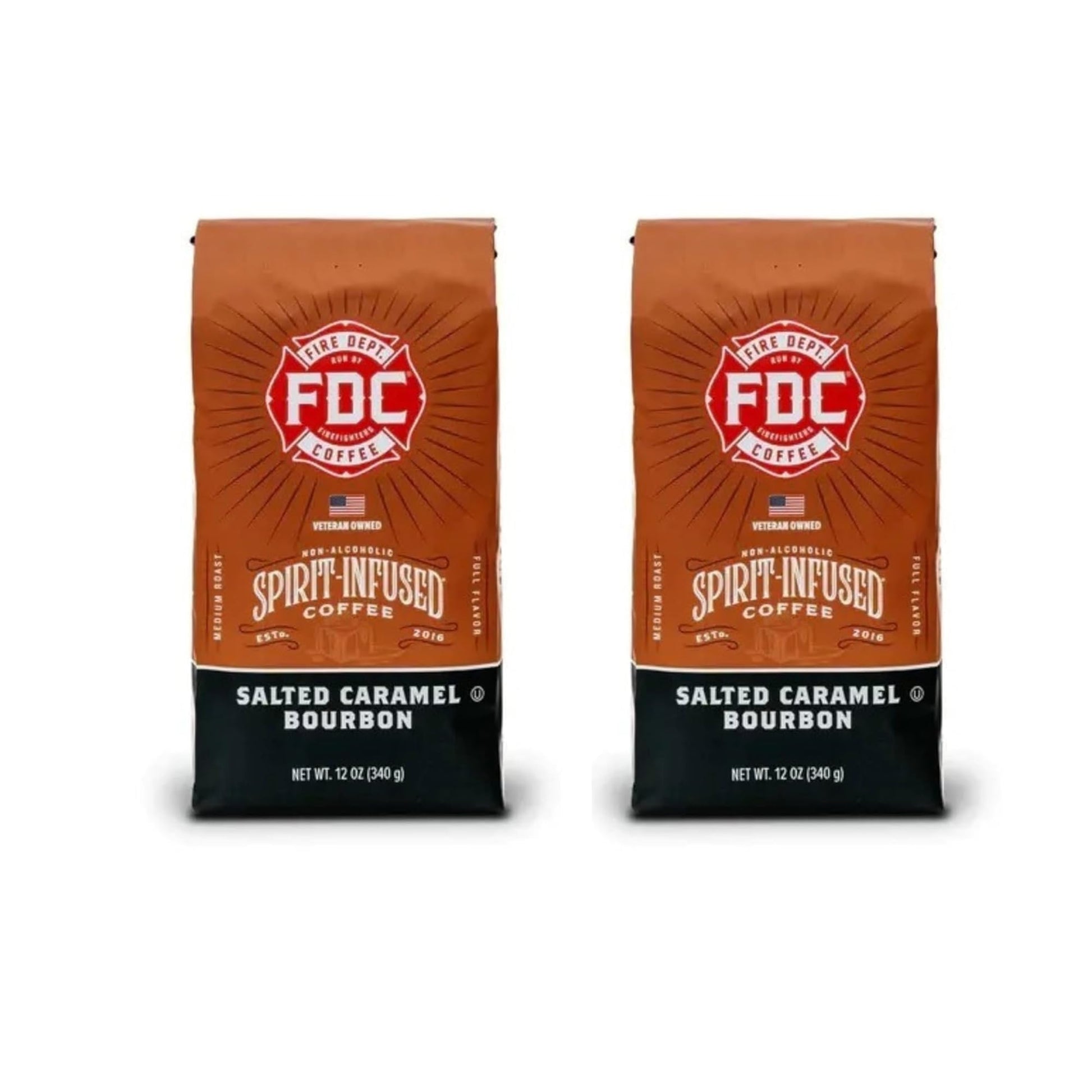 Fire Department Coffee Salted Caramel Bourbon Coffee Beans - Whole Bean - 12 oz, Pack of 2 - Veteran Owned, Roasted in the USA