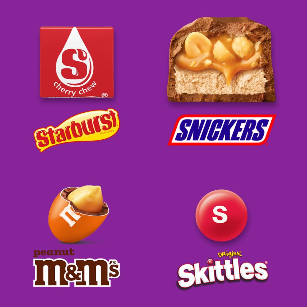 M&MS Peanut, SNICKERS, STARBURST & SKITTLES Fun Size Individually Wrapped Halloween Candy Variety Pack, 19.44 oz Bulk Candy Bag