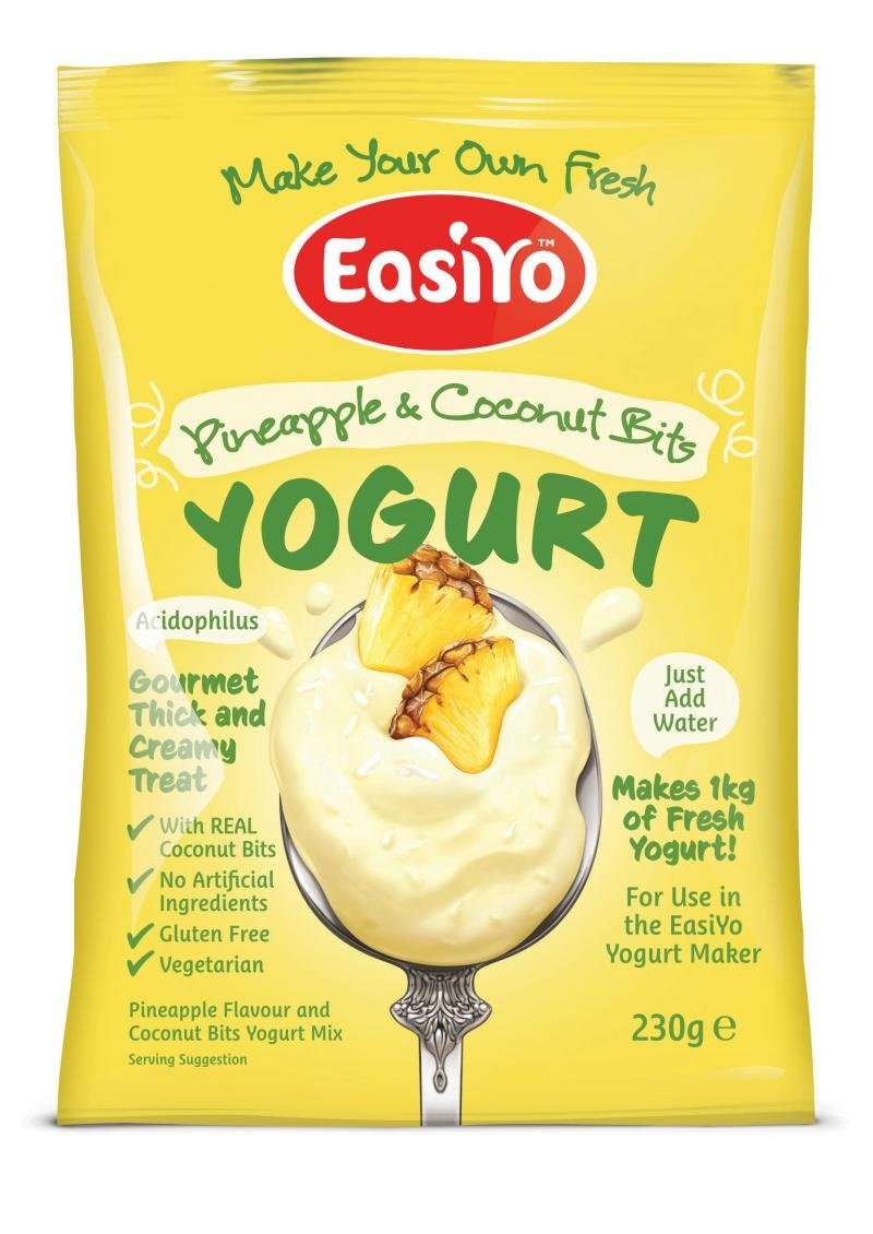 EasiYo Greek Style Pineapple Flavored Yogurt Base (1-pack, 7 Servings) with Live Cultures | Easy & Fresh Homemade Yogurt | Use w