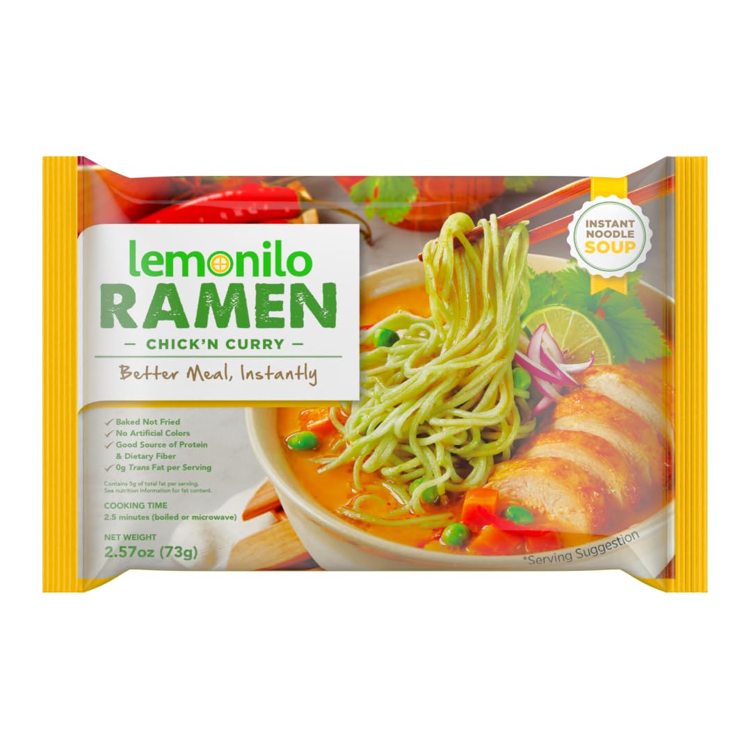 Lemonilo Ramen - Chicken Curry Soup - Healthy Instant Oven-Baked Noodles - 2.82 Oz Single Pack