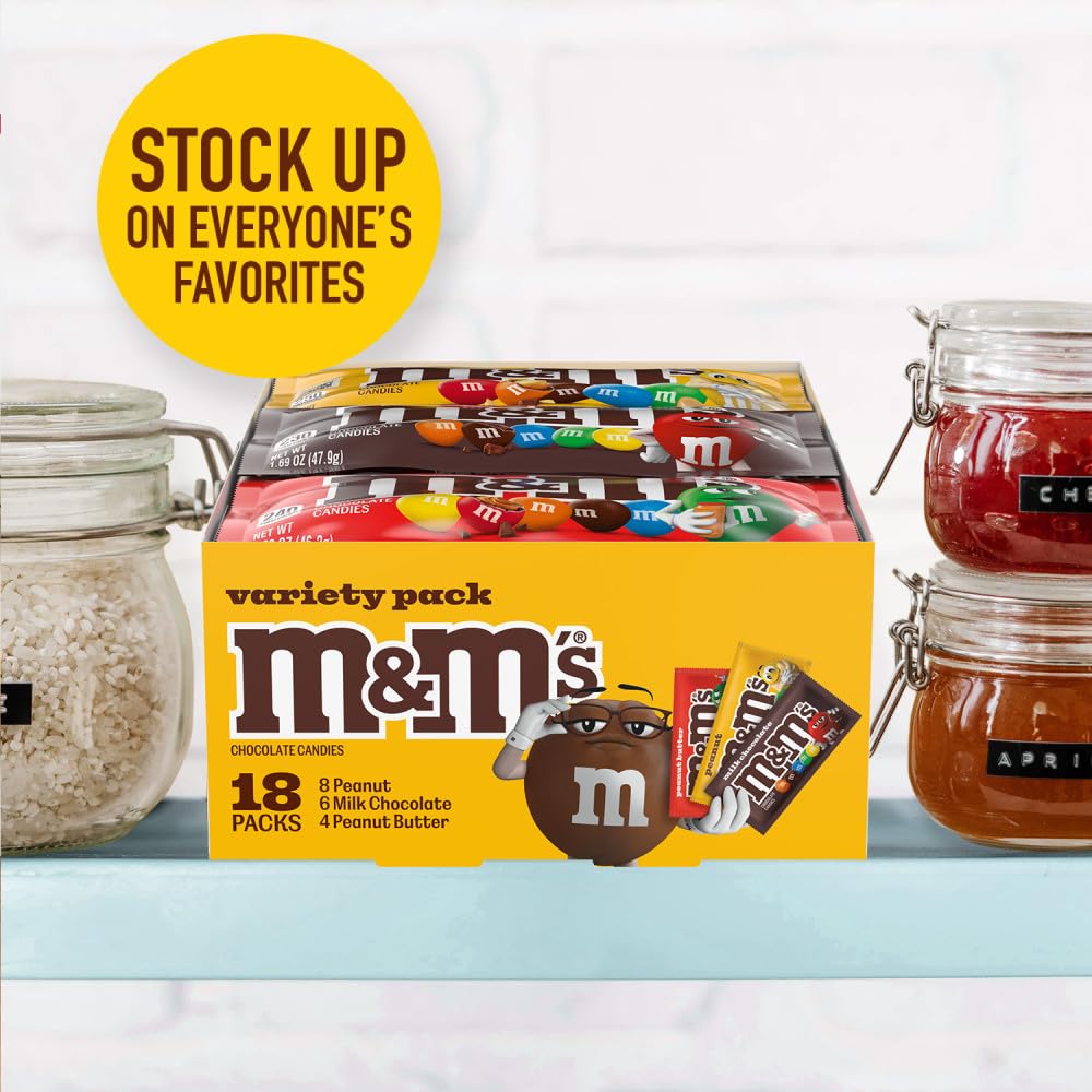 M&MS Peanut, Peanut Butter & Milk Chocolate Variety Pack, Full Size Assortment, 30.58 oz, 18 ct